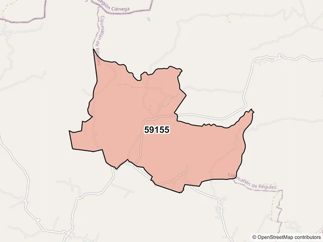 Mapa del código postal 59155, Cojumatlán de Régules, Michoacán de Ocampo