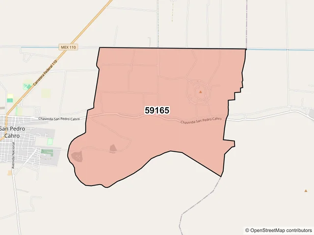 Mapa del código postal 59165, Venustiano Carranza, Michoacán de Ocampo
