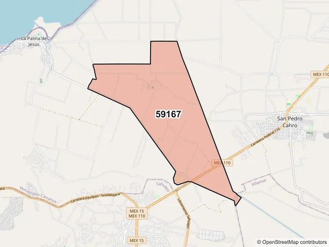 Mapa del código postal 59167, Venustiano Carranza, Michoacán de Ocampo