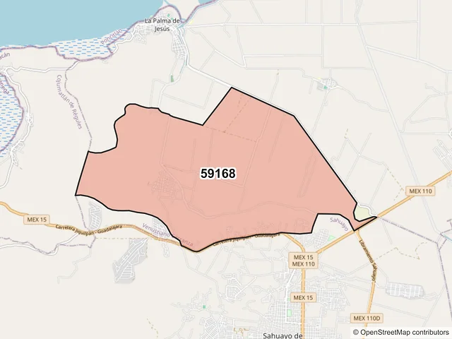Mapa del código postal 59168, Venustiano Carranza, Michoacán de Ocampo