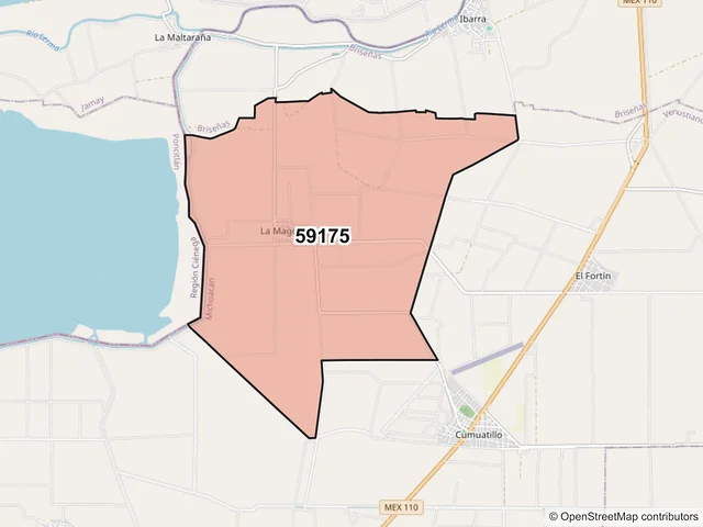 Mapa del código postal 59175, Venustiano Carranza, Michoacán de Ocampo