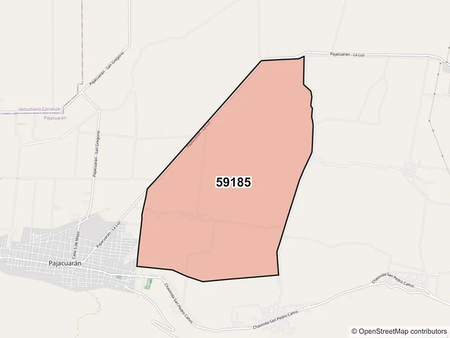 Mapa del código postal 59185, Pajacuarán, Michoacán de Ocampo