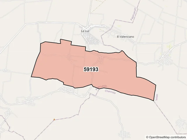 Mapa del código postal 59193, Pajacuarán, Michoacán de Ocampo