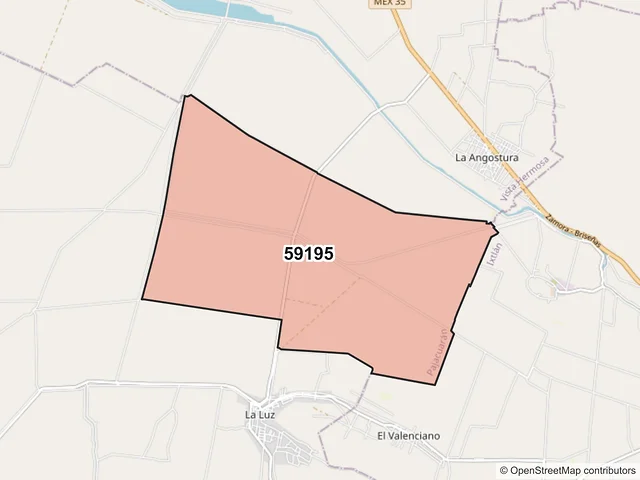 Mapa del código postal 59195, Pajacuarán, Michoacán de Ocampo