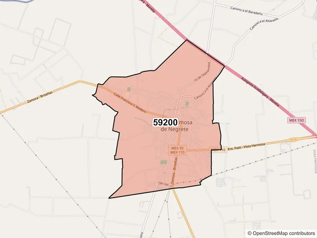 Mapa del código postal 59200, Vista Hermosa, Michoacán de Ocampo