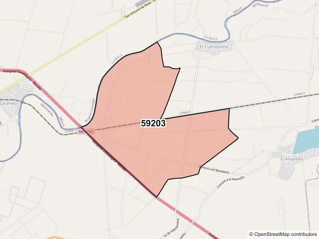 Mapa del código postal 59203, Vista Hermosa, Michoacán de Ocampo