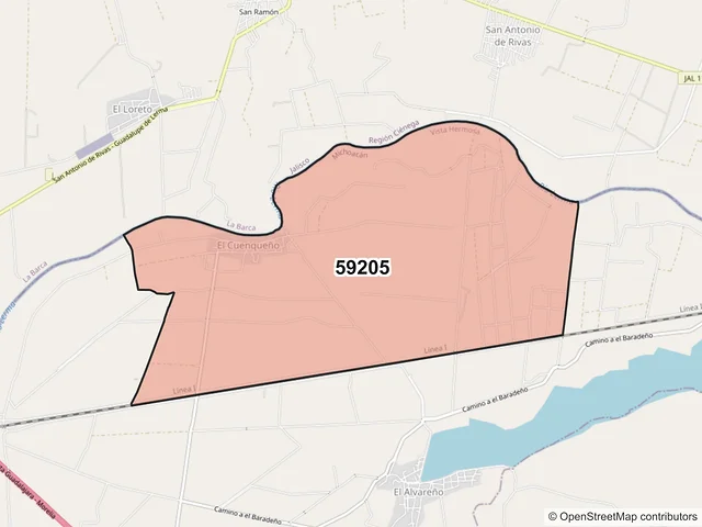 Mapa del código postal 59205, Vista Hermosa, Michoacán de Ocampo