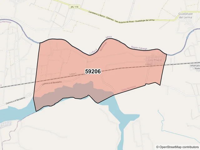 Mapa del código postal 59206, Vista Hermosa, Michoacán de Ocampo