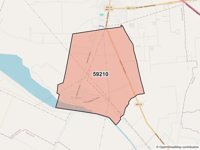 Mapa del código postal 59210, Vista Hermosa, Michoacán de Ocampo