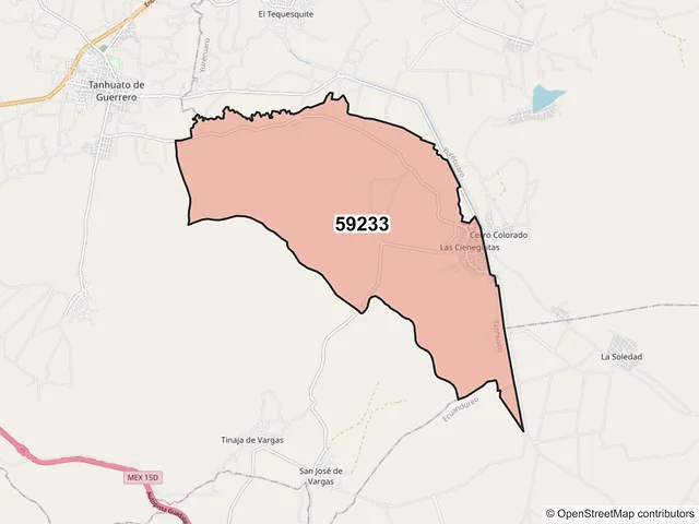Mapa del código postal 59233, Tanhuato, Michoacán de Ocampo