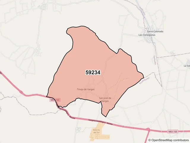 Mapa del código postal 59234, Tanhuato, Michoacán de Ocampo