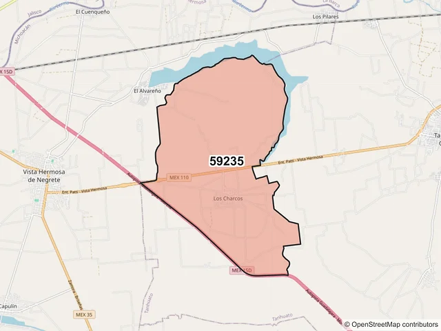Mapa del código postal 59235, Tanhuato, Michoacán de Ocampo