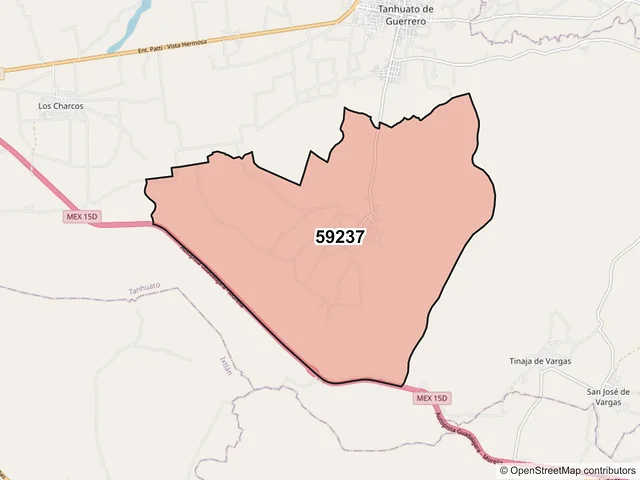 Mapa del código postal 59237, Tanhuato, Michoacán de Ocampo