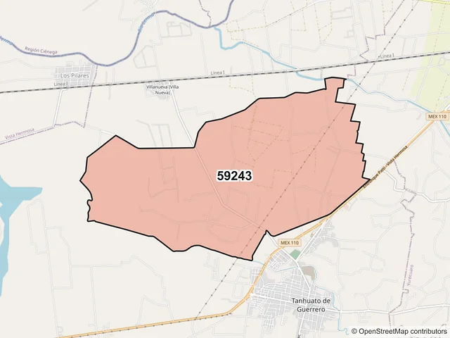 Mapa del código postal 59243, Tanhuato, Michoacán de Ocampo