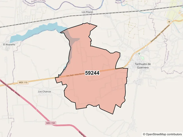 Mapa del código postal 59244, Tanhuato, Michoacán de Ocampo