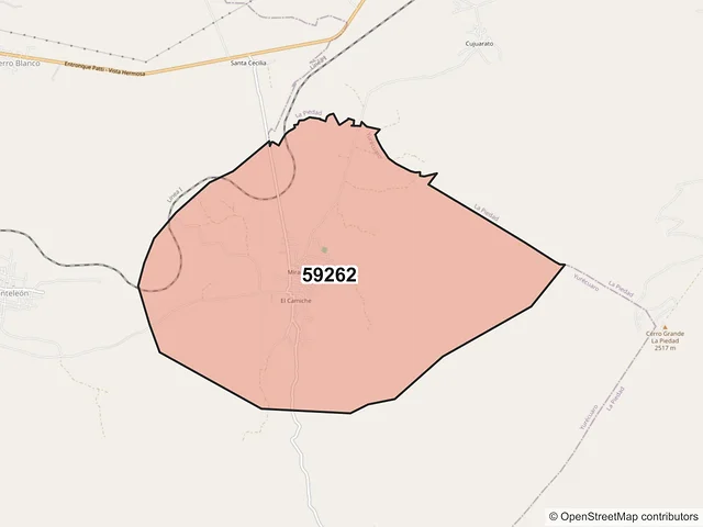Mapa del código postal 59262, Yurécuaro, Michoacán de Ocampo