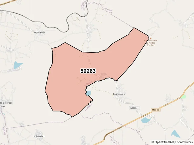 Mapa del código postal 59263, Yurécuaro, Michoacán de Ocampo
