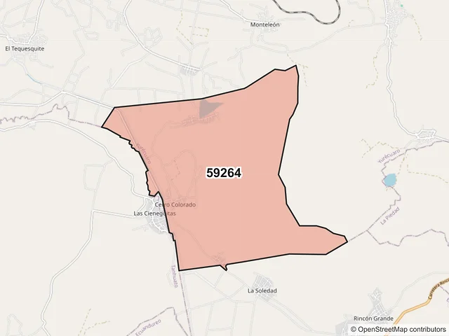 Mapa del código postal 59264, Yurécuaro, Michoacán de Ocampo