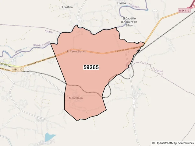 Mapa del código postal 59265, Yurécuaro, Michoacán de Ocampo
