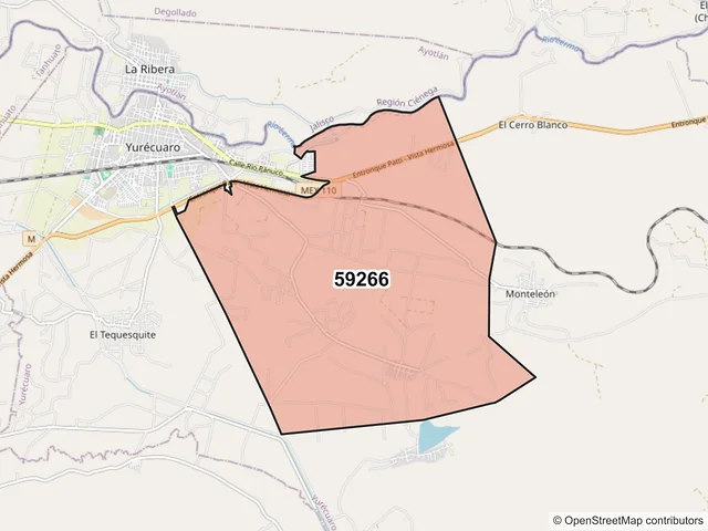 Mapa del código postal 59266, Yurécuaro, Michoacán de Ocampo