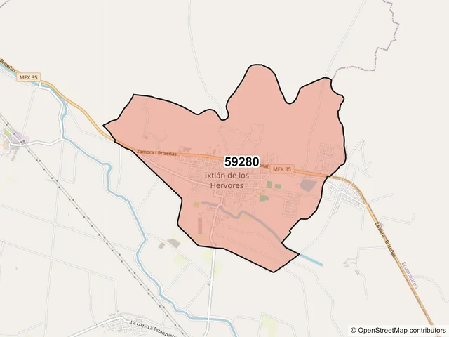 Mapa del código postal 59280, Ixtlán, Michoacán de Ocampo