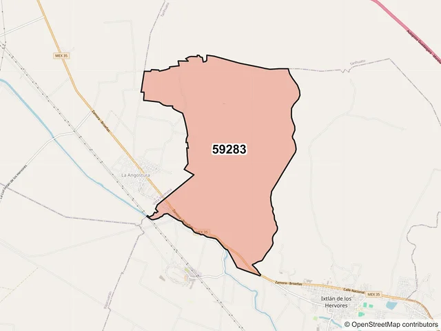 Mapa del código postal 59283, Ixtlán, Michoacán de Ocampo