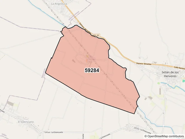 Mapa del código postal 59284, Ixtlán, Michoacán de Ocampo