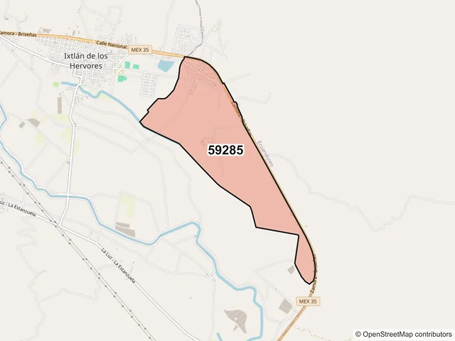 Mapa del código postal 59285, Ixtlán, Michoacán de Ocampo