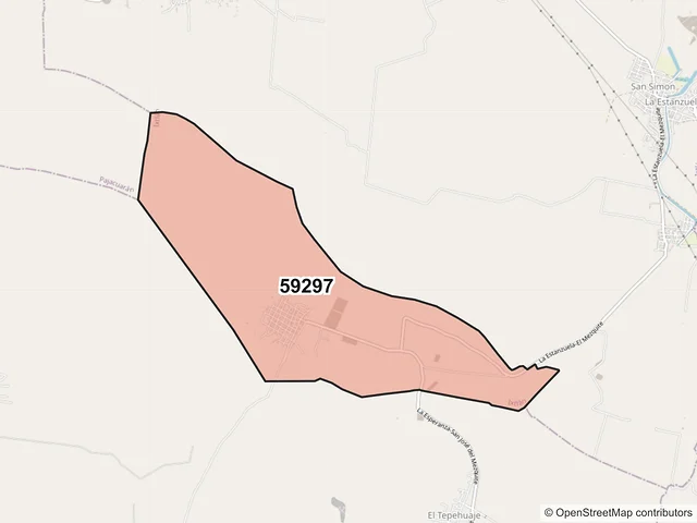 Mapa del código postal 59297, Ixtlán, Michoacán de Ocampo