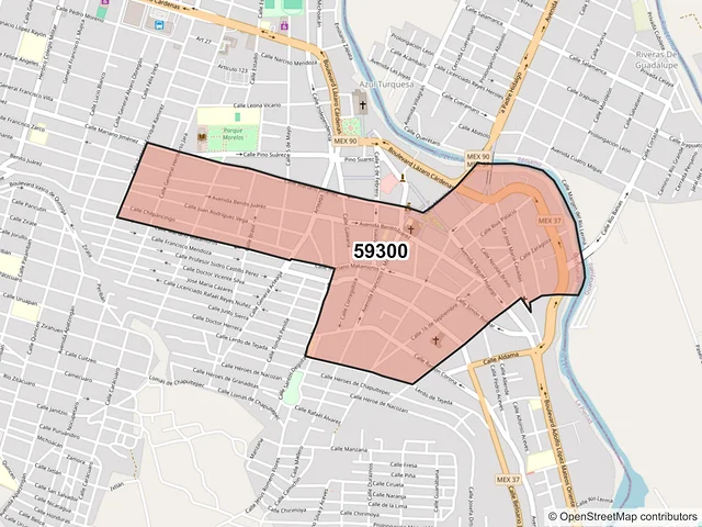 Mapa del código postal 59300, La Piedad, Michoacán de Ocampo