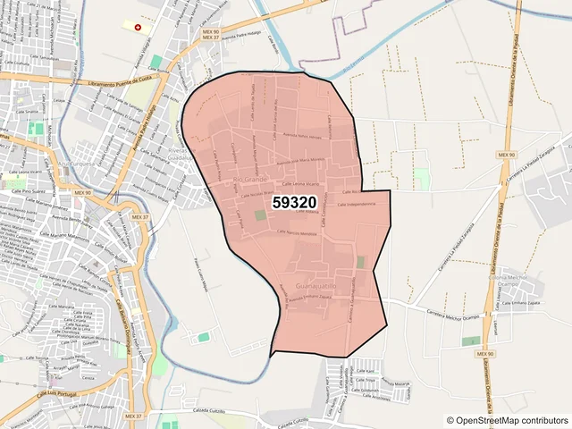 Mapa del código postal 59320, La Piedad, Michoacán de Ocampo
