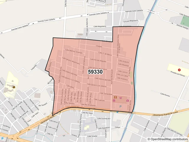 Mapa del código postal 59330, La Piedad, Michoacán de Ocampo