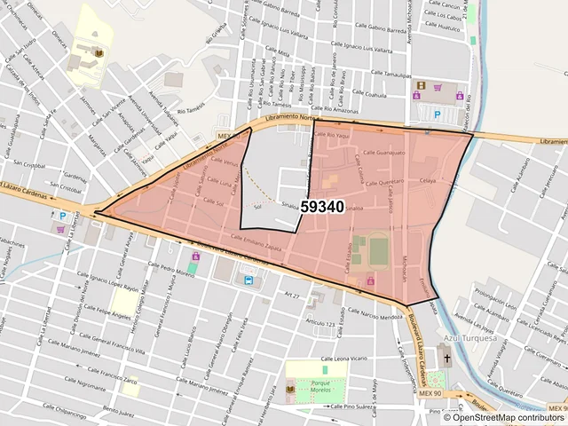 Mapa del código postal 59340, La Piedad, Michoacán de Ocampo