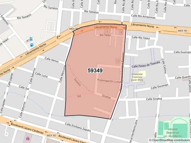 Mapa del código postal 59349, La Piedad, Michoacán de Ocampo