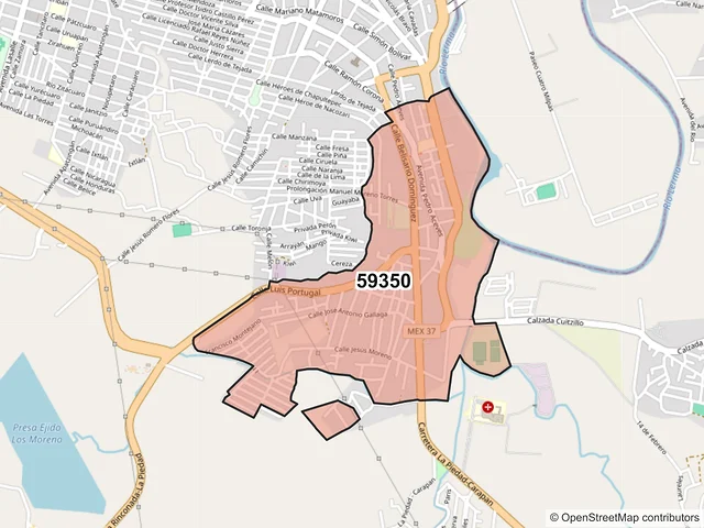 Mapa del código postal 59350, La Piedad, Michoacán de Ocampo