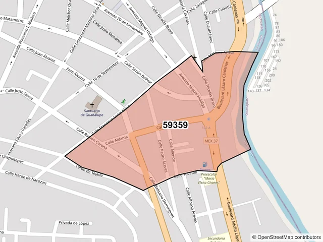 Mapa del código postal 59359, La Piedad, Michoacán de Ocampo