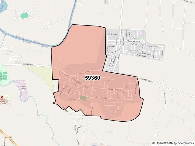 Mapa del código postal 59360, La Piedad, Michoacán de Ocampo
