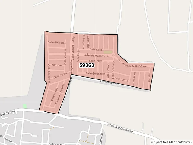 Mapa del código postal 59363, La Piedad, Michoacán de Ocampo