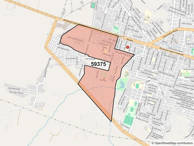 Mapa del código postal 59375, La Piedad, Michoacán de Ocampo