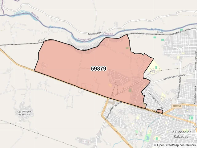Mapa del código postal 59379, La Piedad, Michoacán de Ocampo