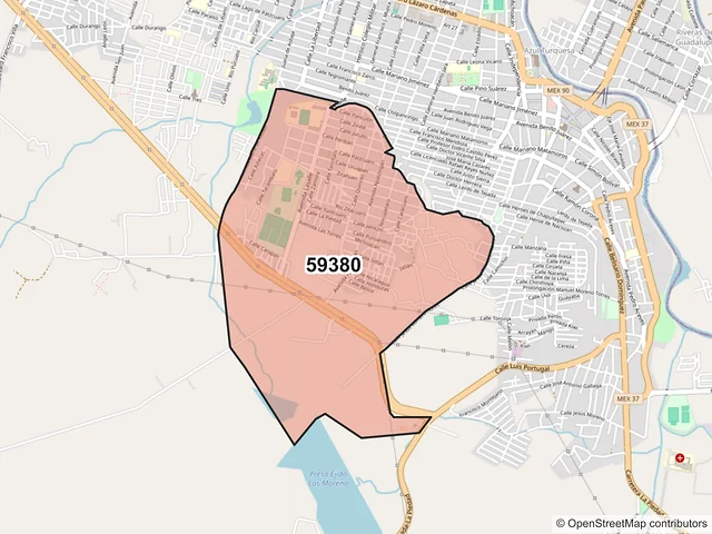 Mapa del código postal 59380, La Piedad, Michoacán de Ocampo