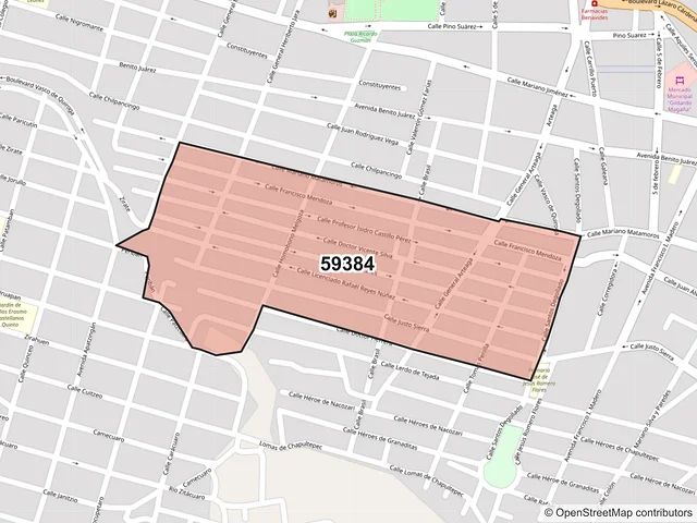 Mapa del código postal 59384, La Piedad, Michoacán de Ocampo