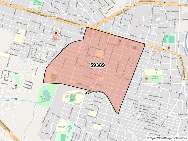 Mapa del código postal 59389, La Piedad, Michoacán de Ocampo