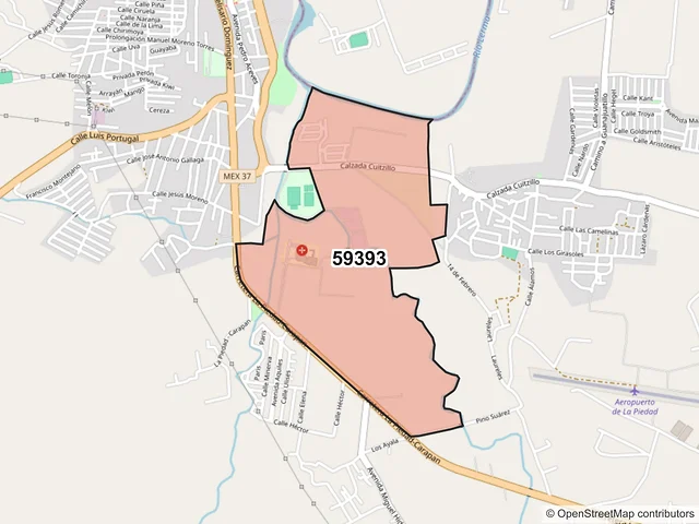 Mapa del código postal 59393, La Piedad, Michoacán de Ocampo