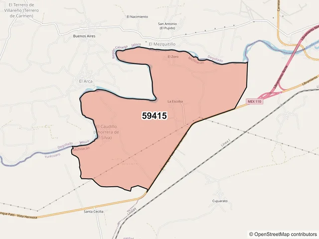 Mapa del código postal 59415, La Piedad, Michoacán de Ocampo
