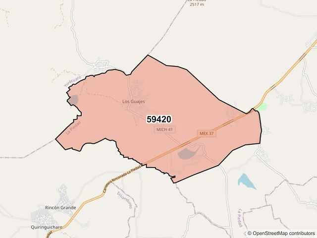 Mapa del código postal 59420, La Piedad, Michoacán de Ocampo