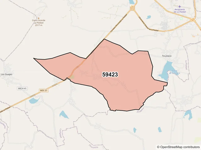 Mapa del código postal 59423, La Piedad, Michoacán de Ocampo