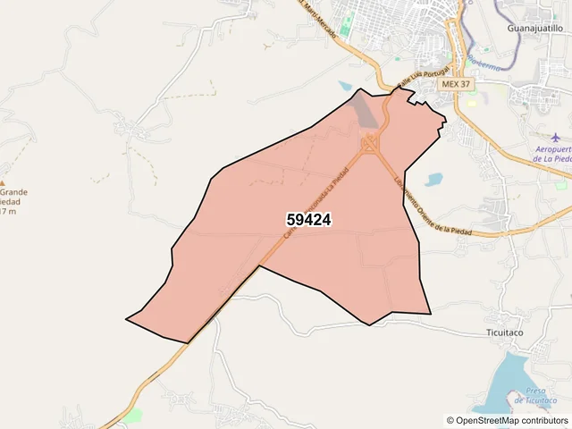 Mapa del código postal 59424, La Piedad, Michoacán de Ocampo