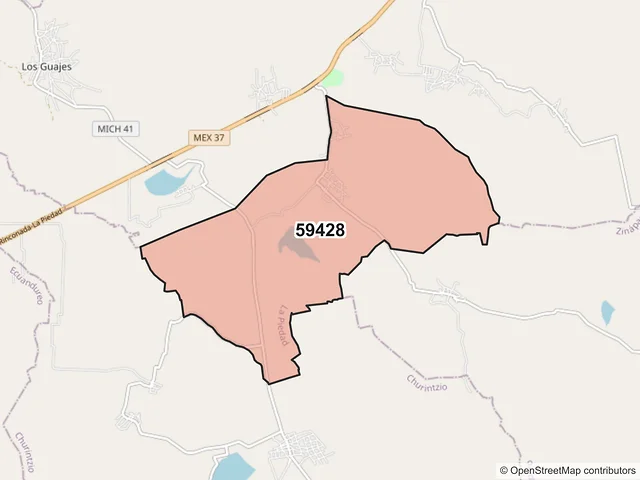 Mapa del código postal 59428, La Piedad, Michoacán de Ocampo