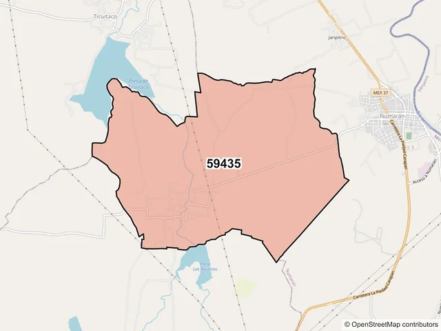 Mapa del código postal 59435, Numarán, Michoacán de Ocampo